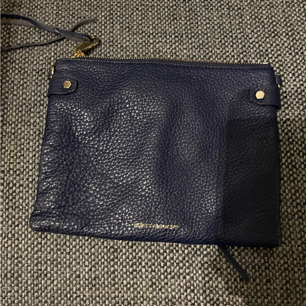 Navy Leather Clutch with Gold Accents - Picture 2 of 4